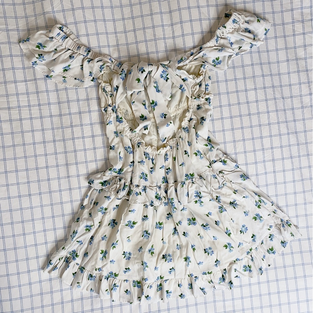 Floral Ruffle Cream Bow Back Dress Dainty and Coquette size Small